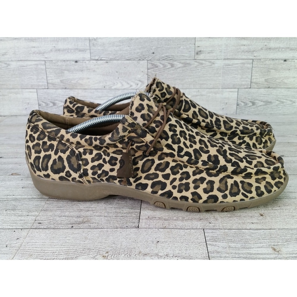 Womens Roper Tan Canvas Chillin Leopard Print Slip-On Shoes Cruisers Size 10.5